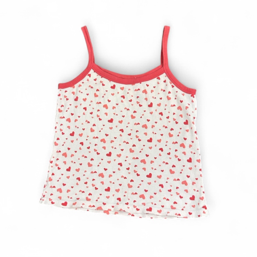 White & Coral Heart Print Tank Top